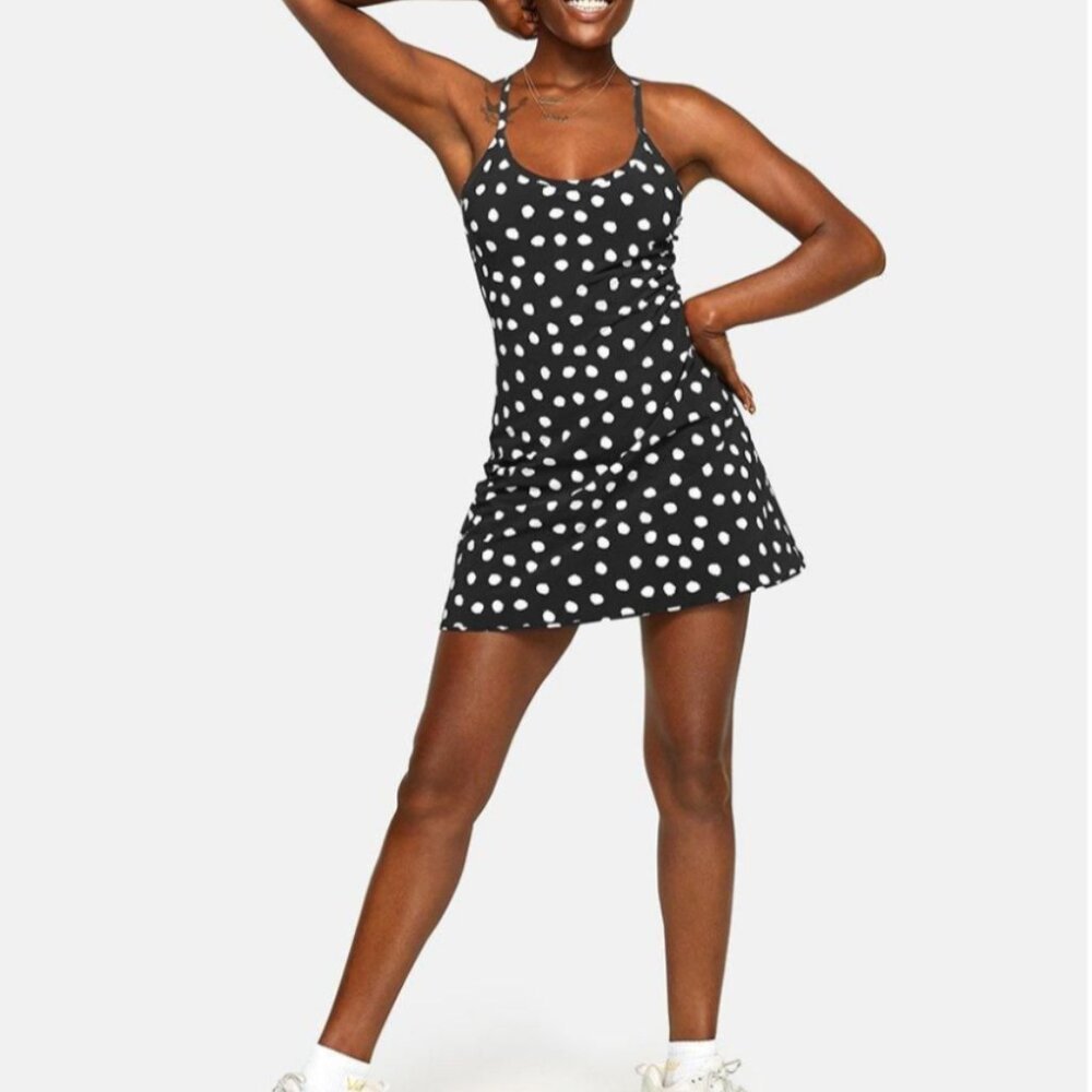 Outdoor Voices The Exercise Dress Black White Polka Dot Mini